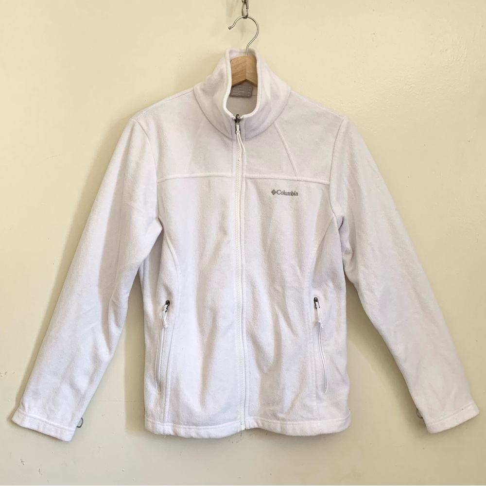 Columbia White Fleece Full Zip Long Sleeves Jacket Medium